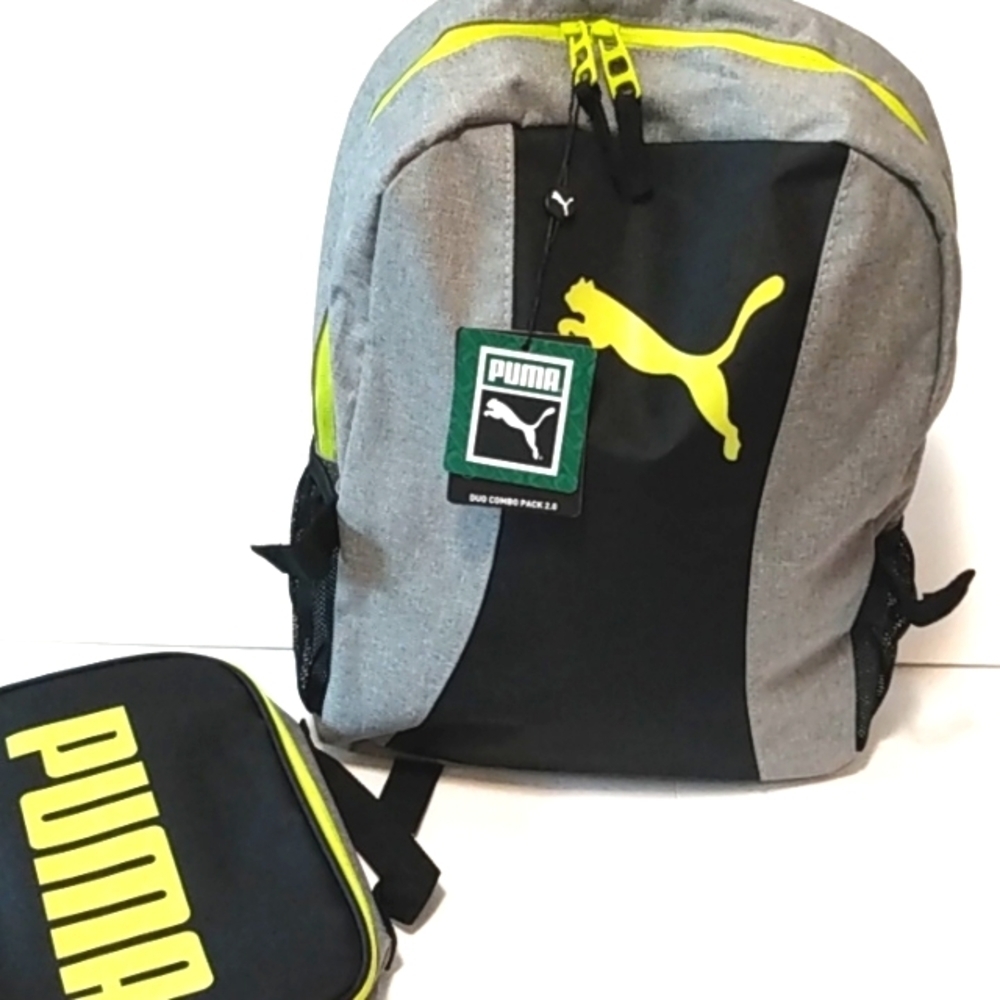 PUMA DUO COMBO 2.0 BACKPACK - Gray with Black - Lime Green Logo - SIZE OS NWT
